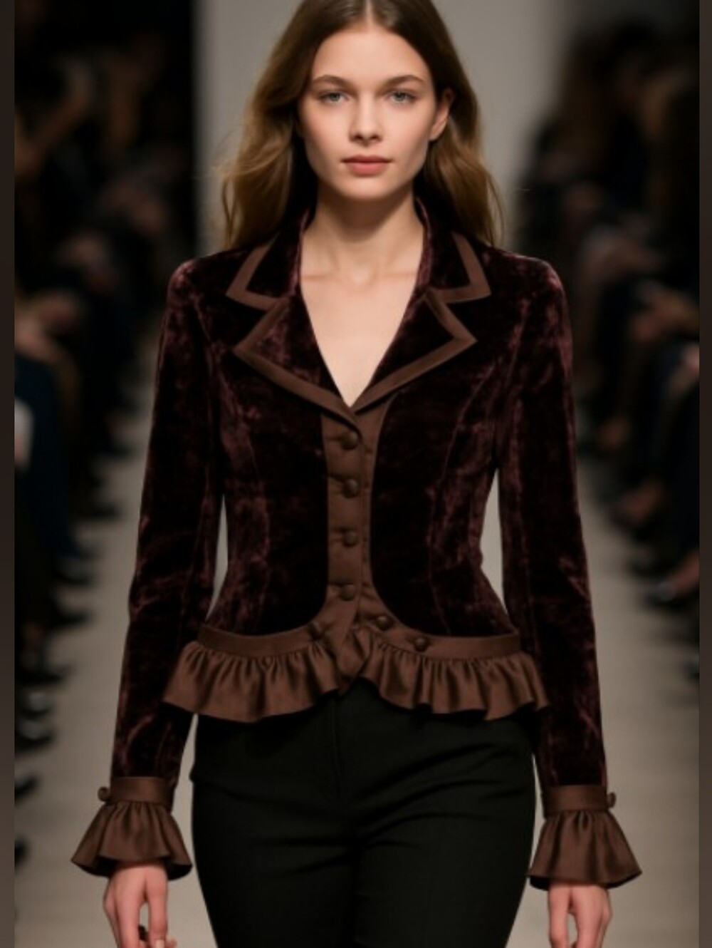 Joseph Ribkoff (Vintage) Velvet Ruffle Victorian styled Jacket *missing buttons